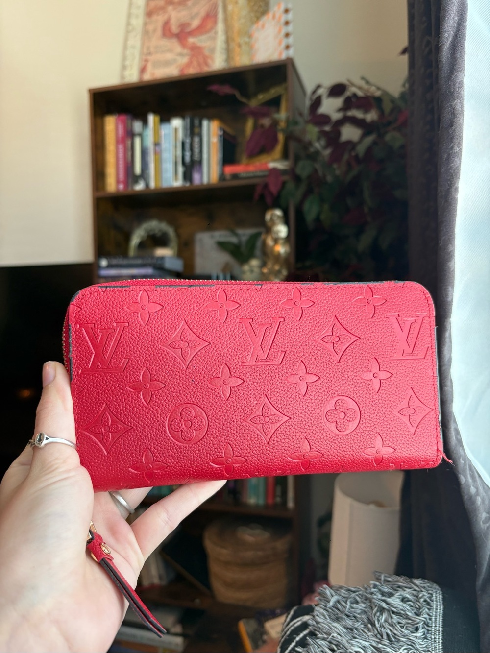 Designer Inspired Red Monogram Zip-Around Wallet